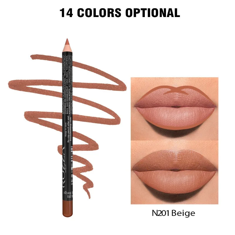 14 Color Nude Matte Lipstick Pencil Long-lasting Waterproof Lip Pencil High Pigmented Lip Liner Lip Makeup Tool