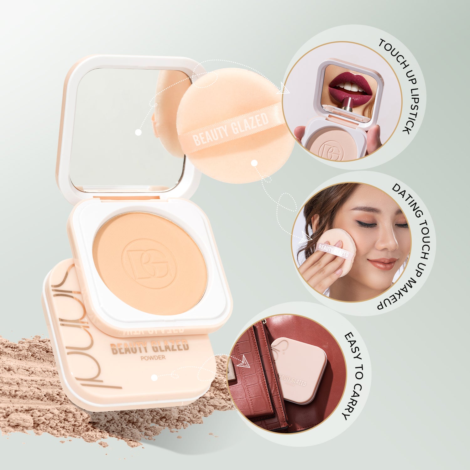Beauty Glazed Face Powder 24h Oil Control Matte Flawless Full Coverage Velvet Compact Long Lasting Soft Waterproof With Mirror And Puff