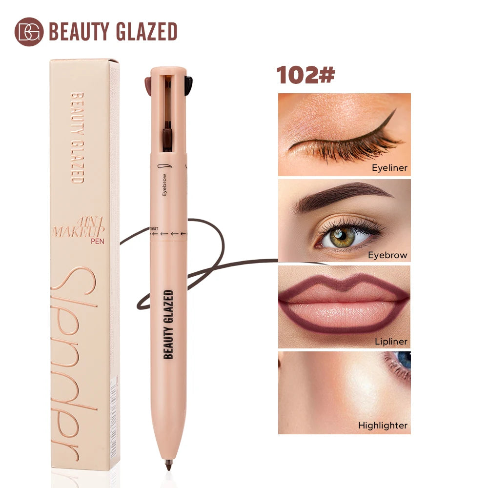 Beauty Glazed Multifunctional Makeup Pencil Eyebrow Pencil Eyeliner Lip Liner Highlighter 4 In 1 Makeup Ballpen Matte Finish