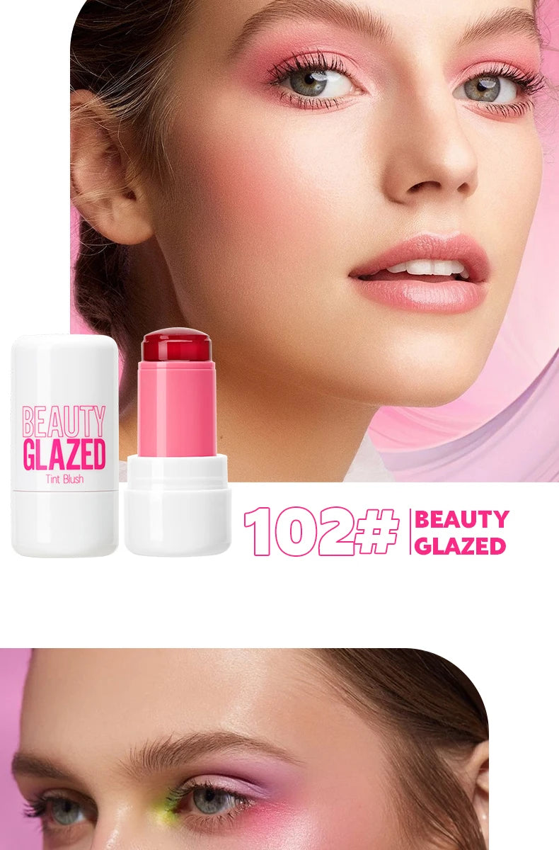 Beauty Glazed Water Jelly Tint Stick Lip&Cheek Blush Stain Rotatable 4 Colors Blusher Stick Easy Rouge Coloring Moisturizing Pen