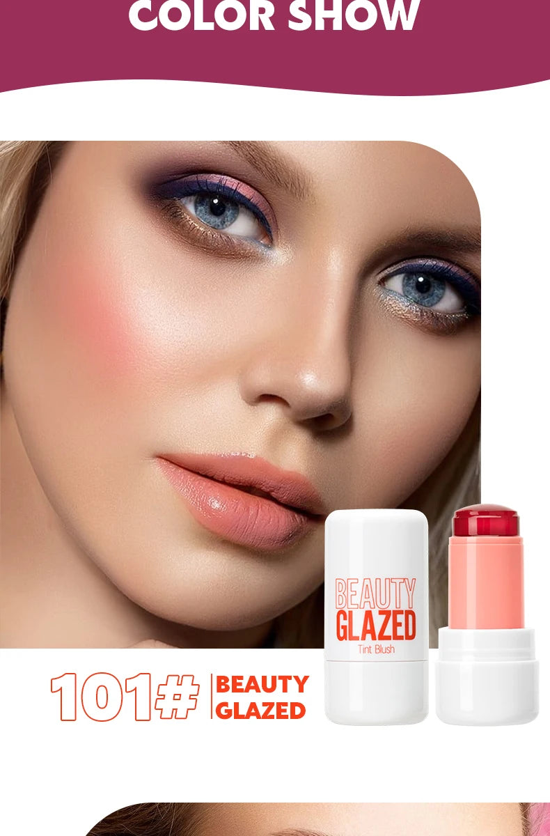 Beauty Glazed Water Jelly Tint Stick Lip&Cheek Blush Stain Rotatable 4 Colors Blusher Stick Easy Rouge Coloring Moisturizing Pen