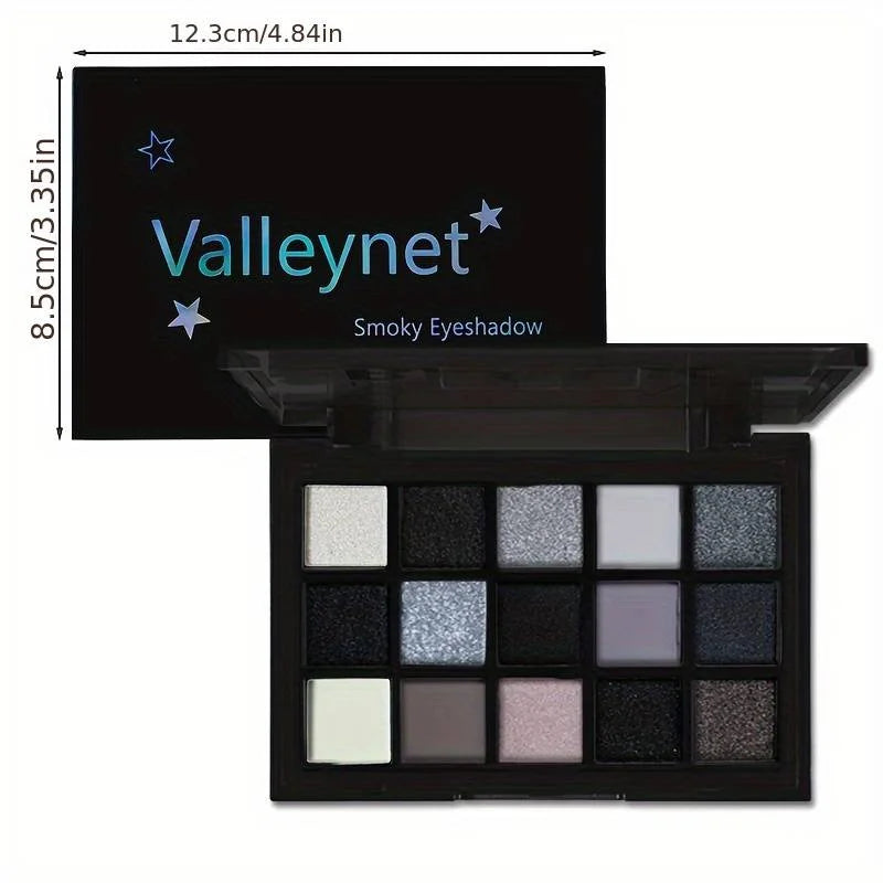 Black Smokey Eyeshadow Palette, 15 Colors ,Punk Style,Neutral Eye  Make up, Shimmer Pearly Sequin Eyeshadow