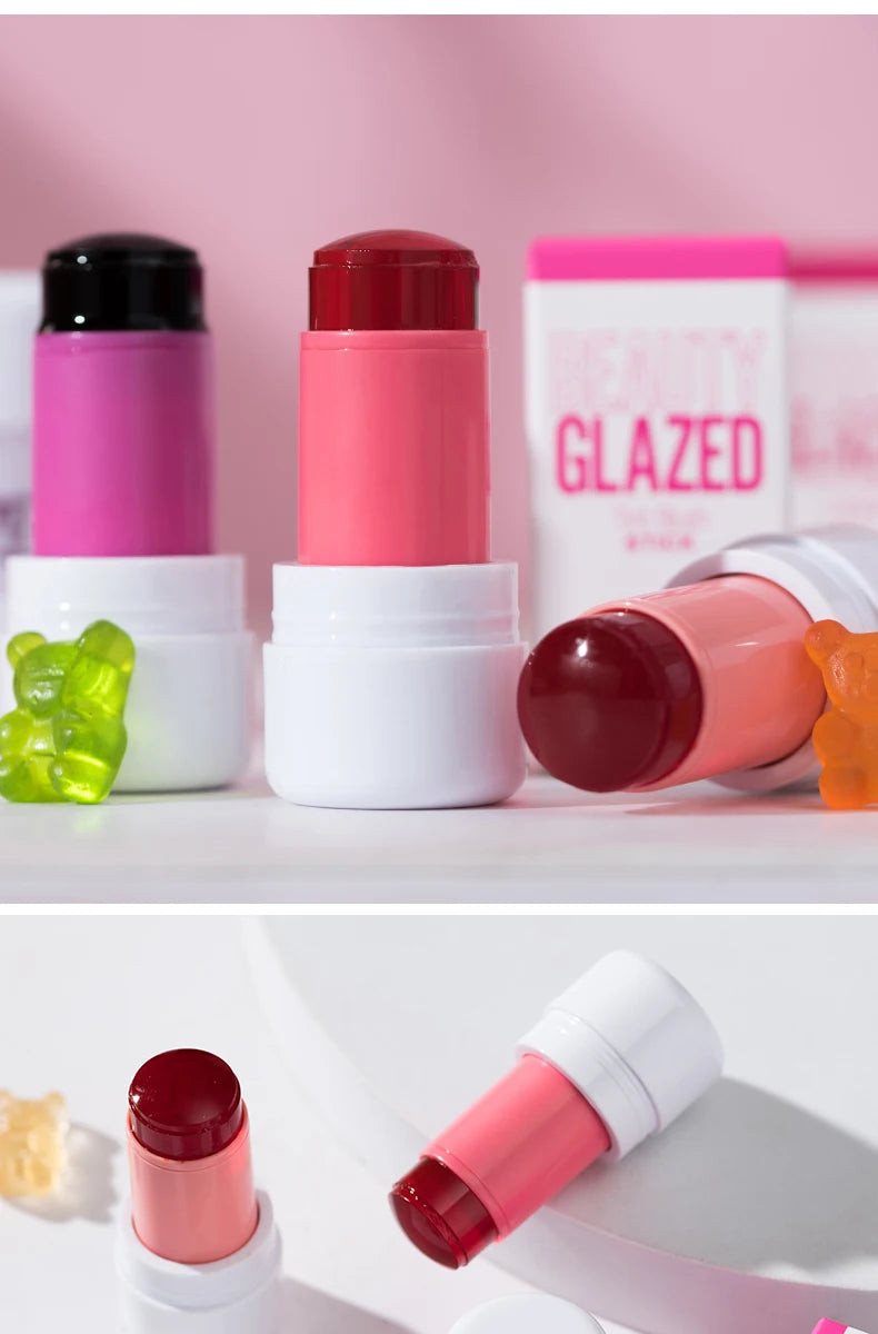 Beauty Glazed Water Jelly Tint Stick Lip&Cheek Blush Stain Rotatable 4 Colors Blusher Stick Easy Rouge Coloring Moisturizing Pen