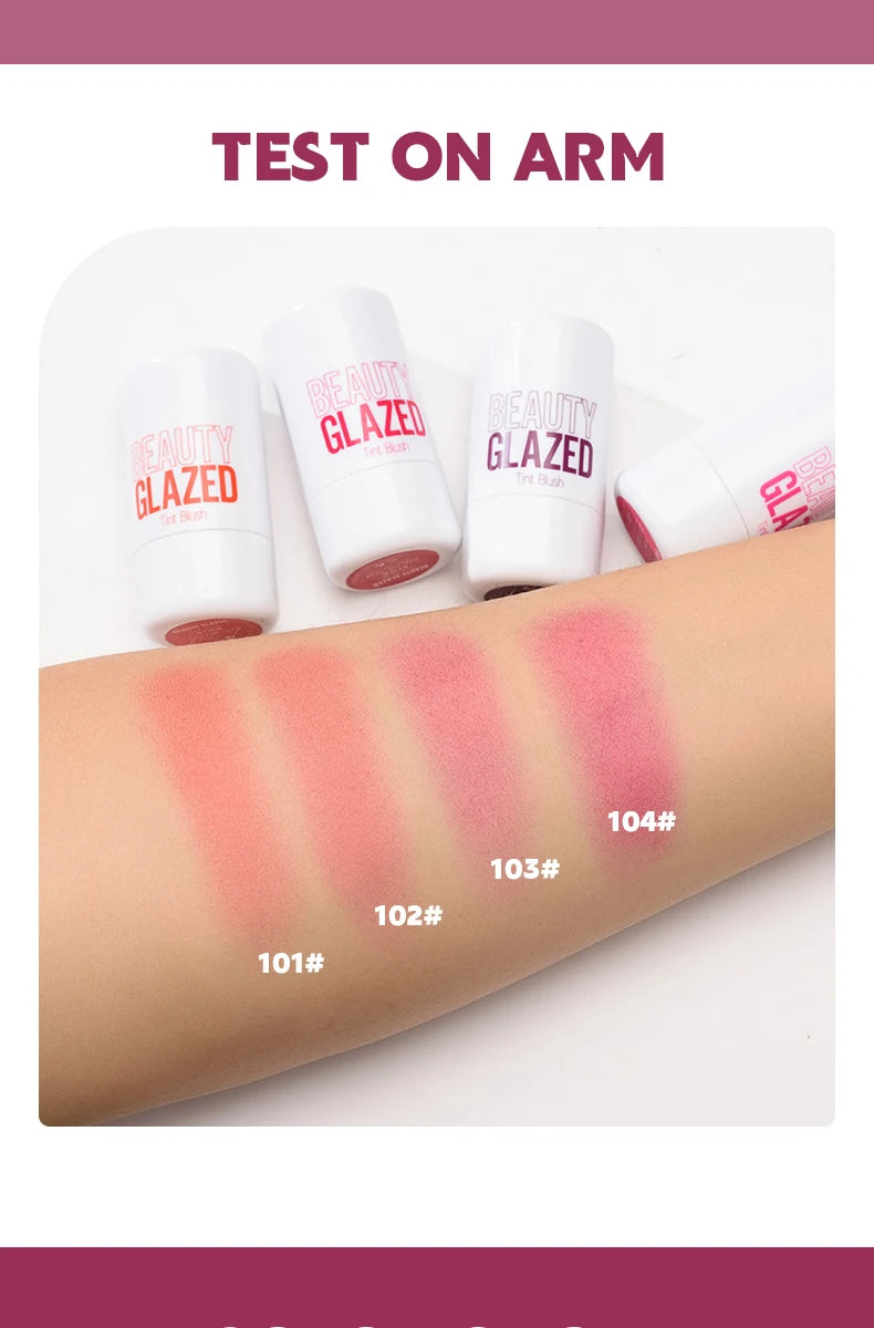 Beauty Glazed Water Jelly Tint Stick Lip&Cheek Blush Stain Rotatable 4 Colors Blusher Stick Easy Rouge Coloring Moisturizing Pen